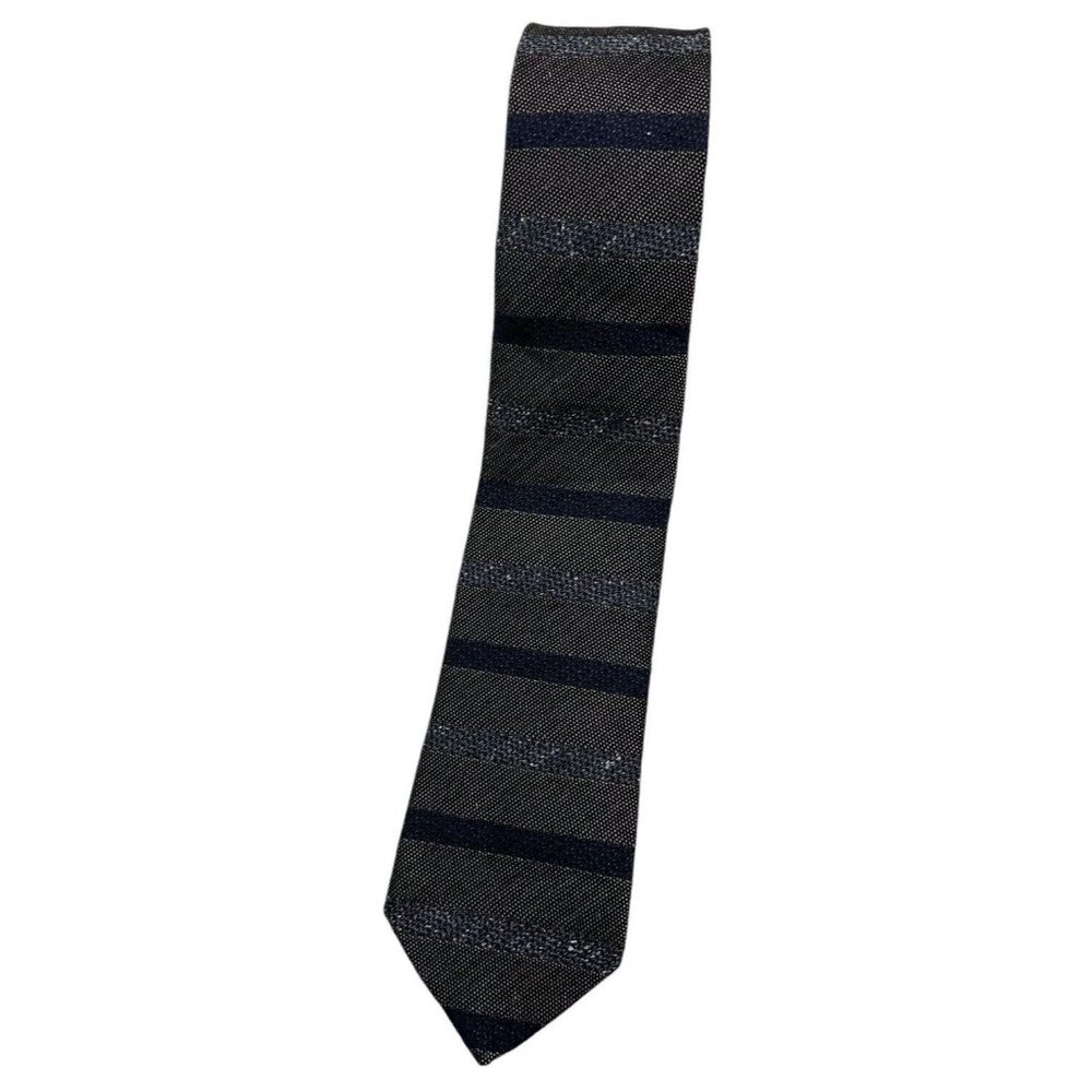 BURBERRY Men's Silk Wool Linen Necktie LUXURY Tie Brown Navy Striped W:2.7" EUC